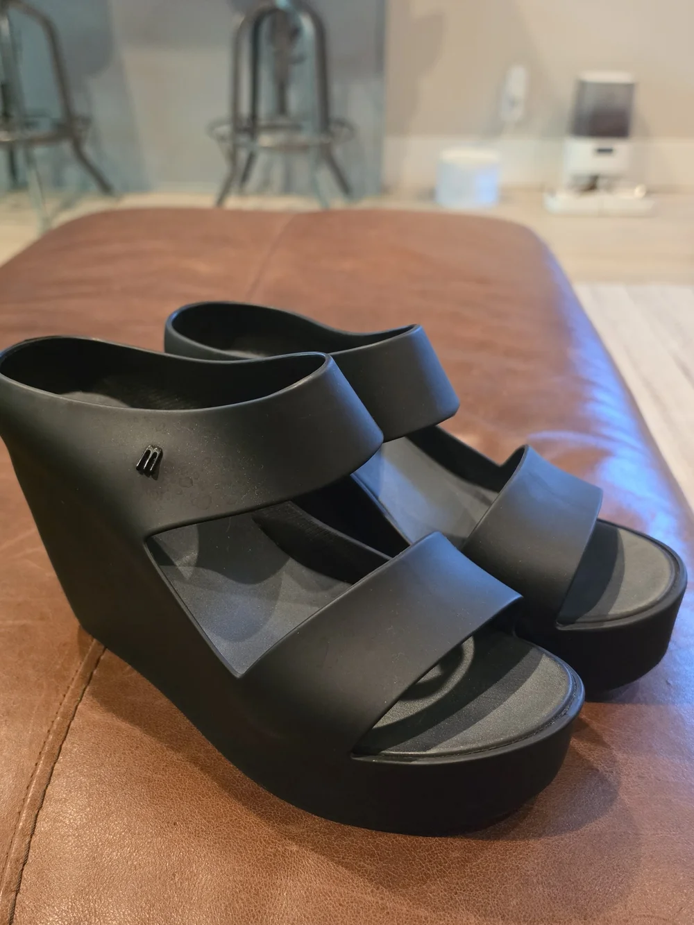 Melissa Black Platform Wedge Slide Sandals